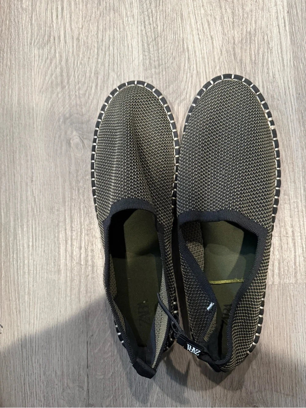 ZARA Green & Black Knit Espadrille Slip-Ons with Contrast Stitching